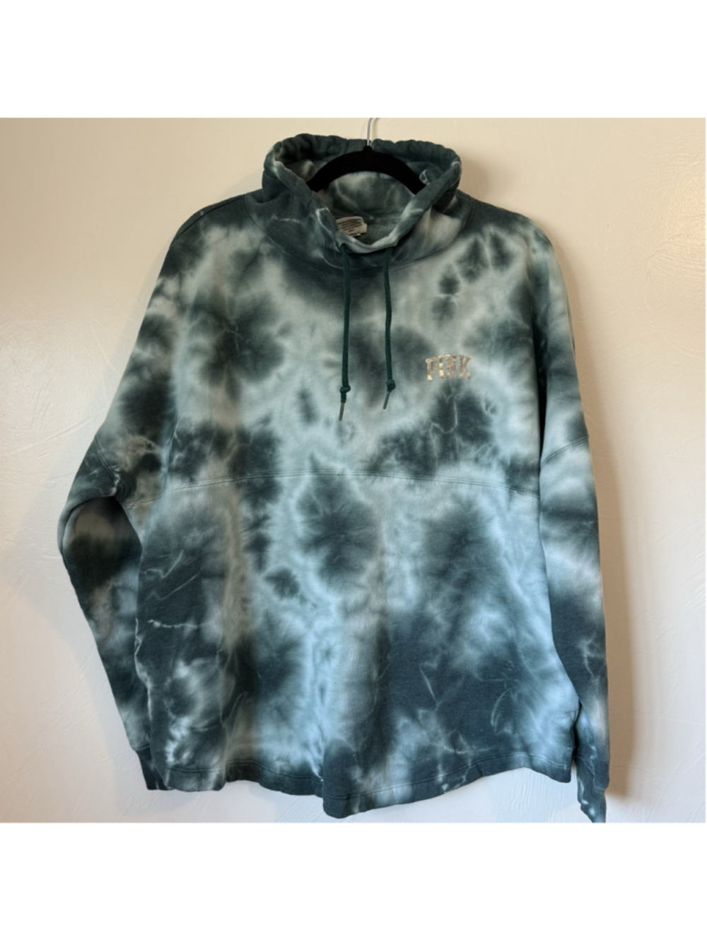 Victoria’s Secret PINK Green Tye Dye Sweatshirt Silver Lettering Size Large